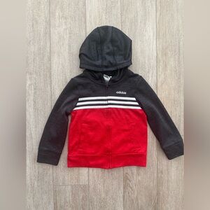 Adidas Kids Hoodie in Red and Black with White Stripes